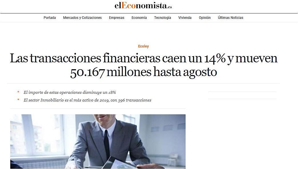 Las transacciones financieras caen un 14% y mueven 50.167 millones hasta agosto